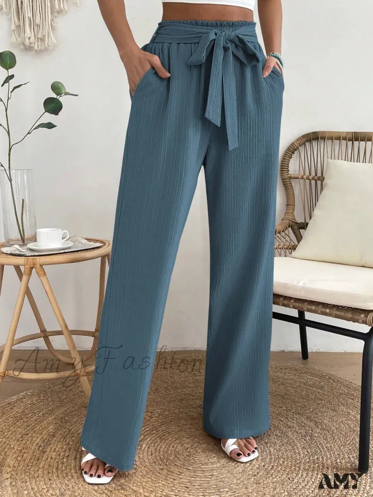 Amy Fashion - Paperbag Waist Belted Wide Leg Pants