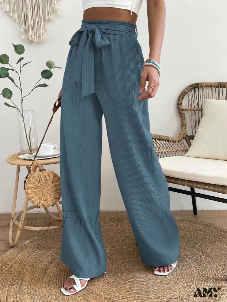 Amy Fashion - Paperbag Waist Belted Wide Leg Pants