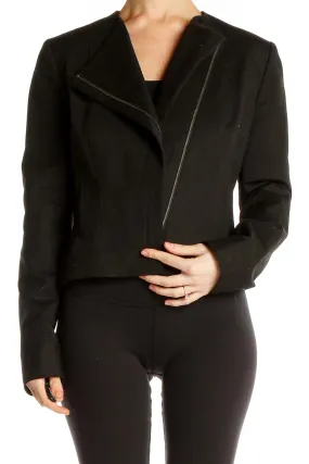 Black Asymmetrical Zip-Front Cropped Jacket