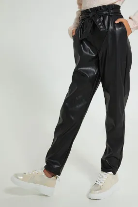 Black Paperbag Trouser With Belt