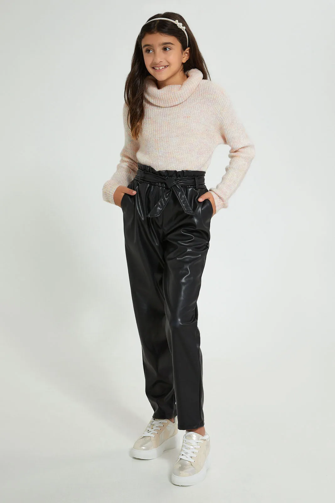 Black Paperbag Trouser With Belt