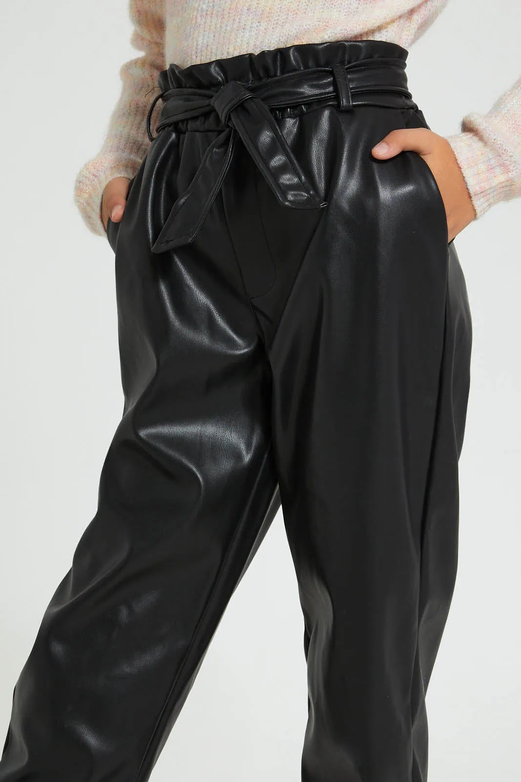 Black Paperbag Trouser With Belt