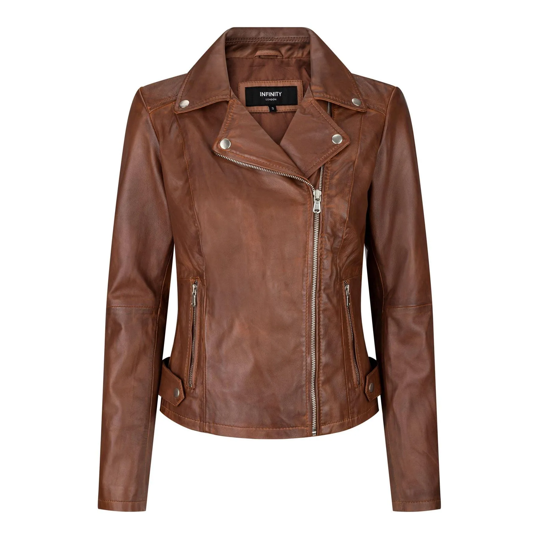 BRANDO' Ladies Women Timber Brown Classic Biker Style Leather Jacket