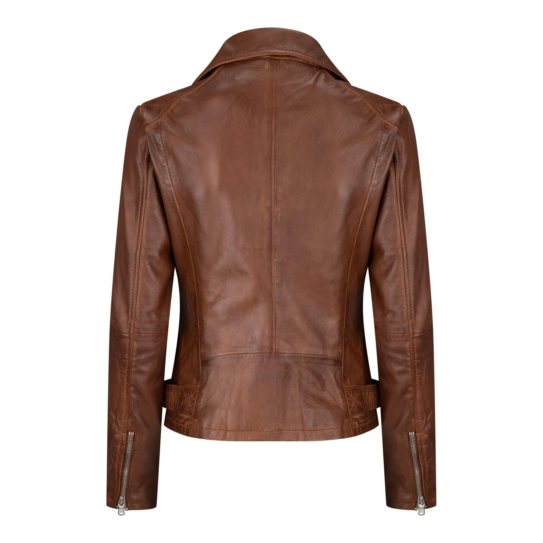 BRANDO' Ladies Women Timber Brown Classic Biker Style Leather Jacket