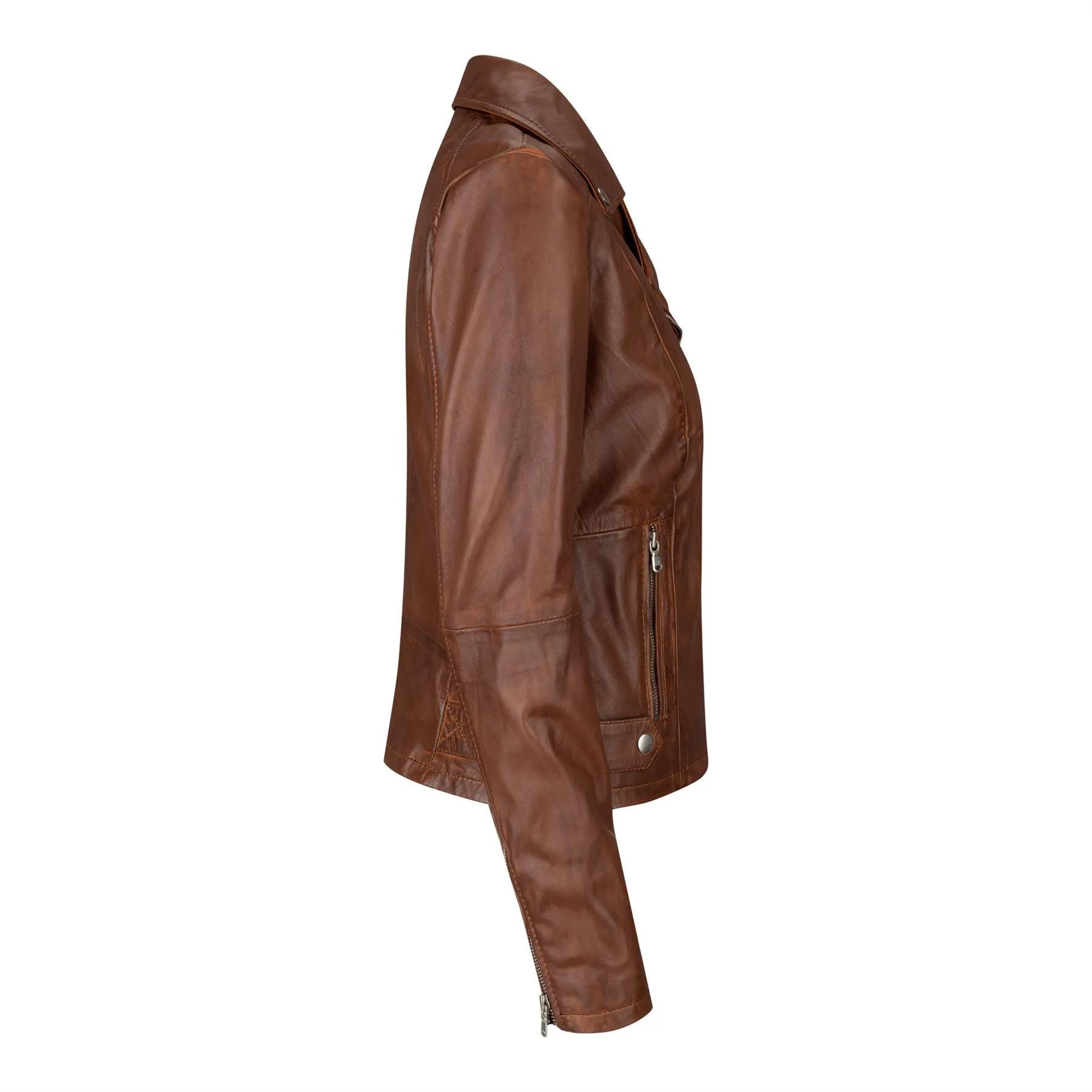 BRANDO' Ladies Women Timber Brown Classic Biker Style Leather Jacket