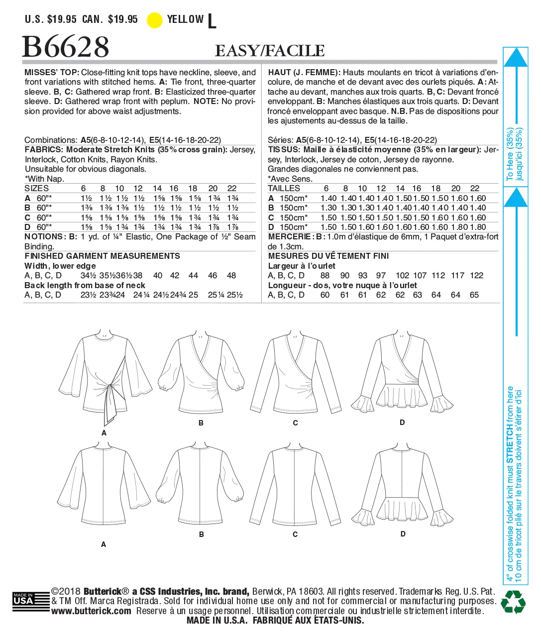 Butterick Pattern B6628 Misses' Top/Vest