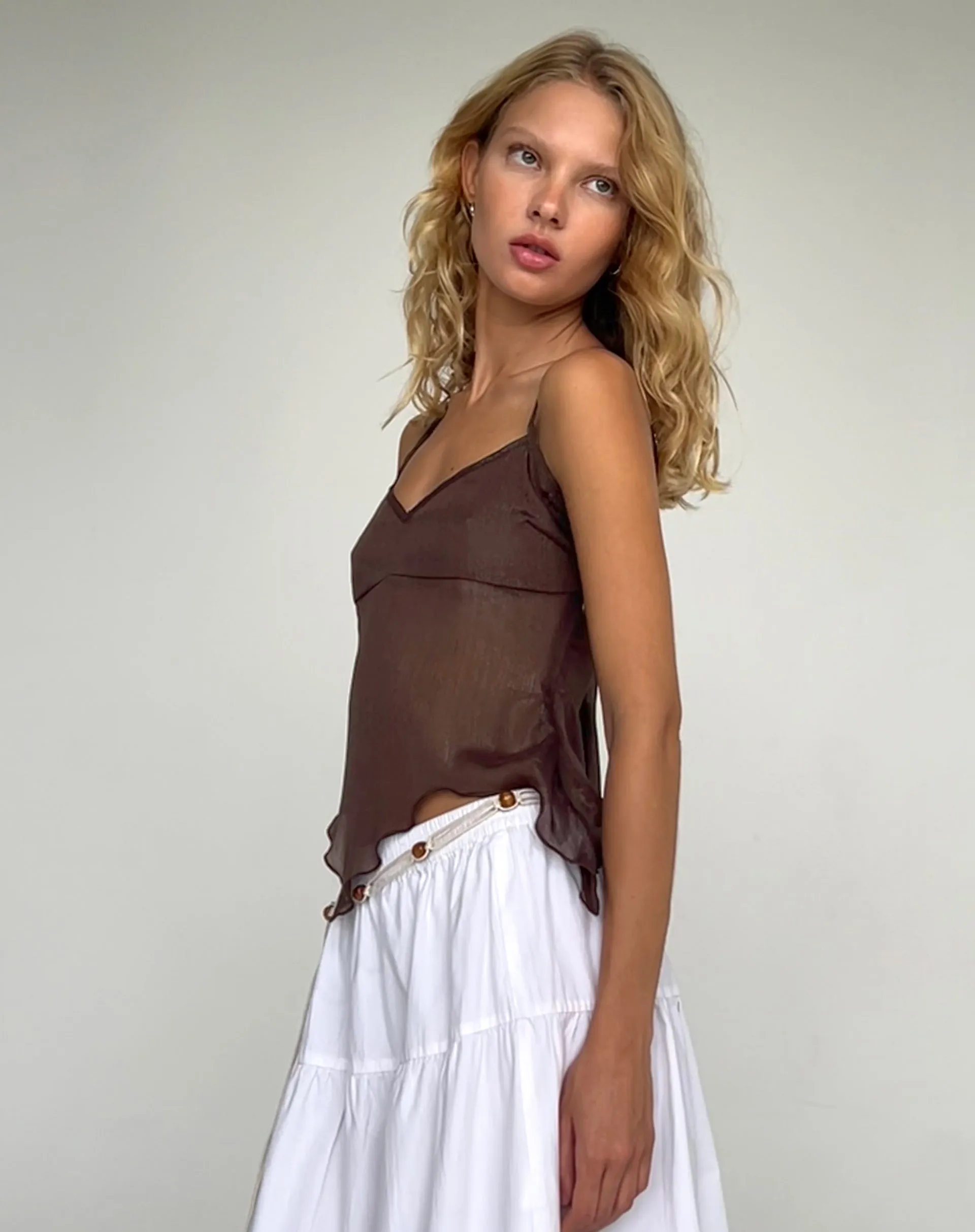 Carmeline Longline Cami Top in Shimmer Brown