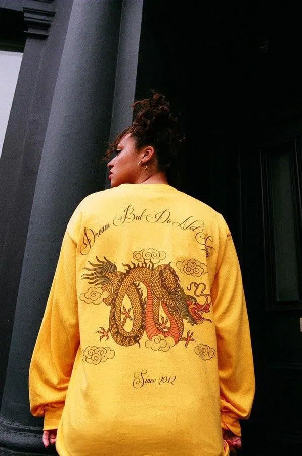 Chinese Dragon Design On Gold Long Sleeved T-shirt