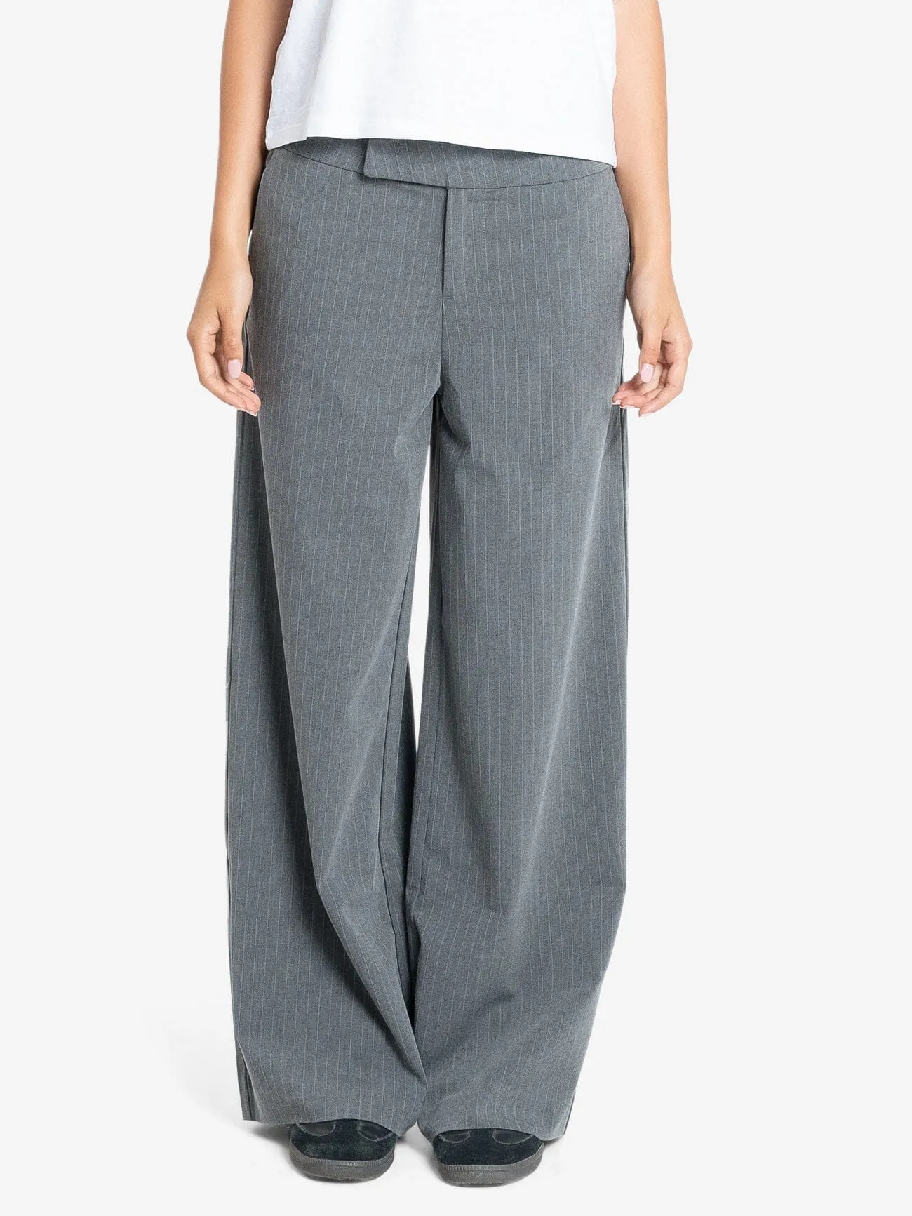 Christina Pinstripe Trouser - Metal Grey