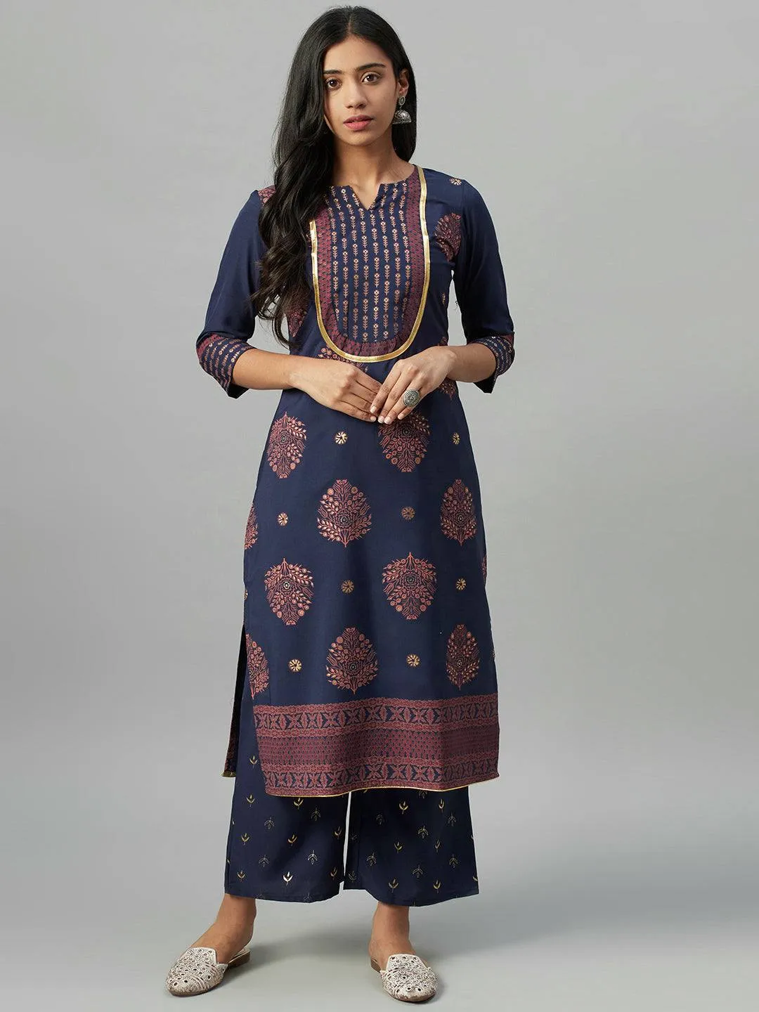 Dark Blue Crepe Kurta Palazzo Set