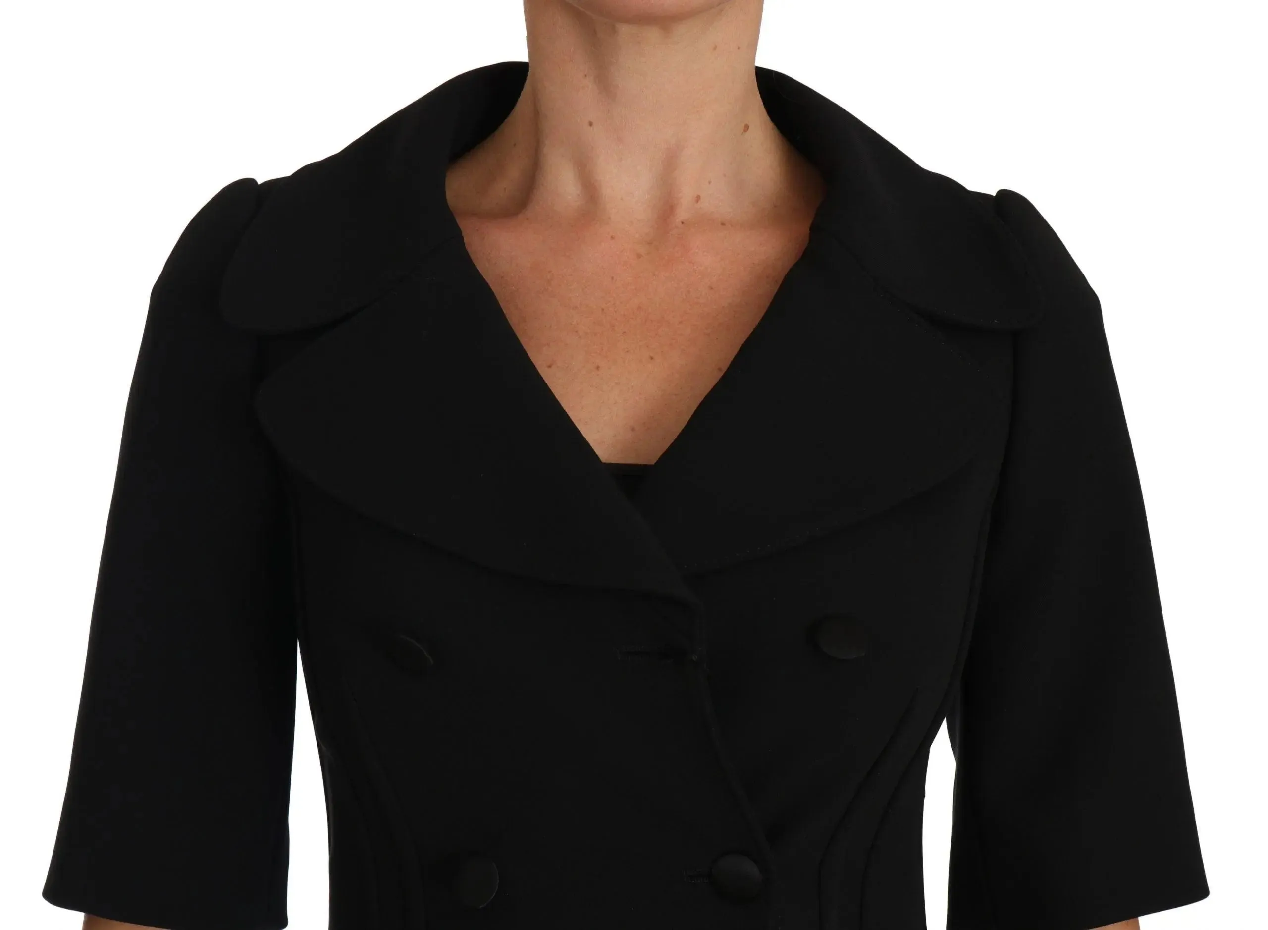 Dolce & Gabbana Black Short Fitted Wool Cropped Jacket Blazer