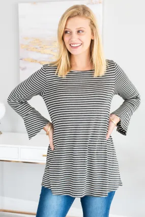 Easy To Love You Charcoal-Ivory Striped Top