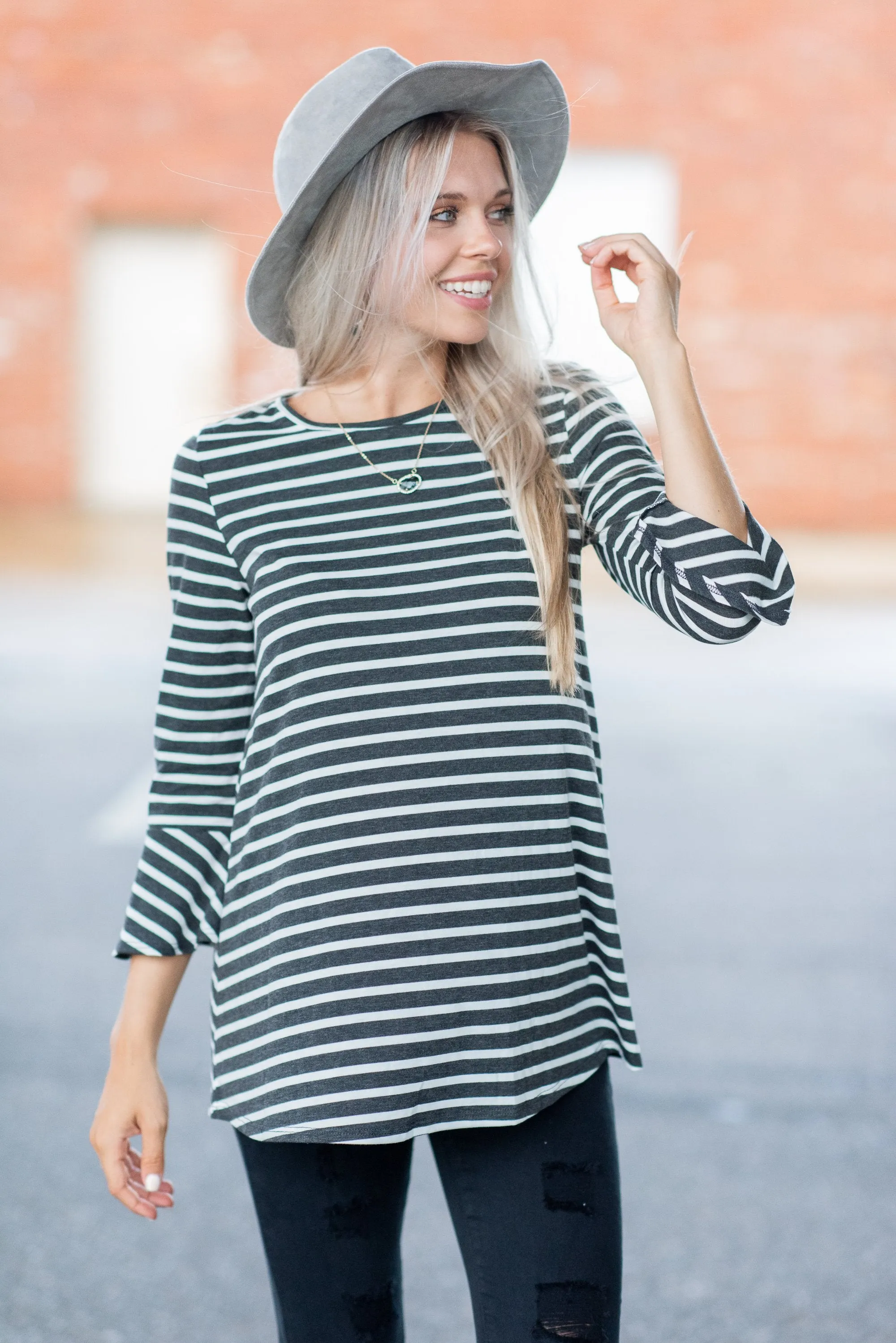 Easy To Love You Charcoal-Ivory Striped Top