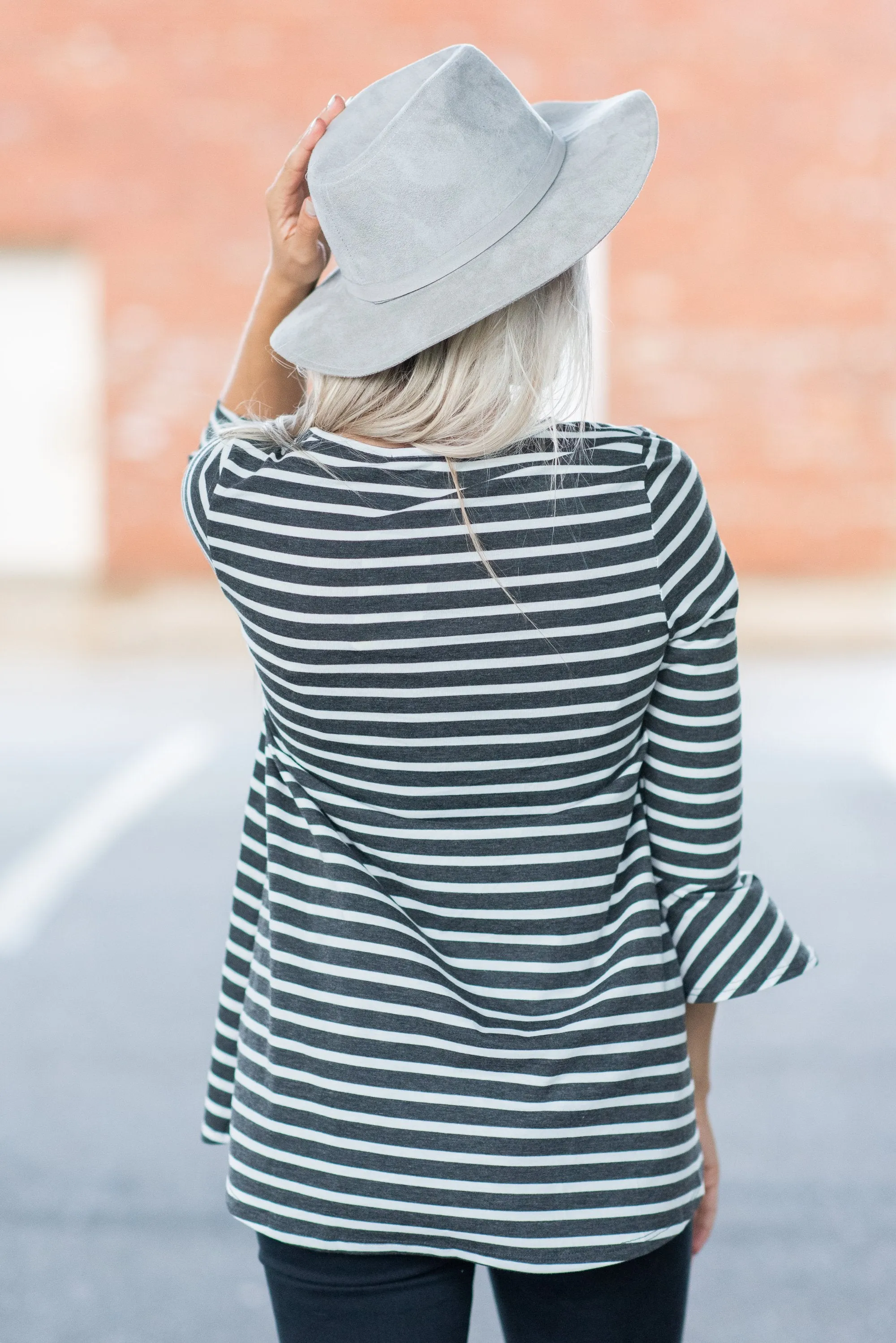 Easy To Love You Charcoal-Ivory Striped Top