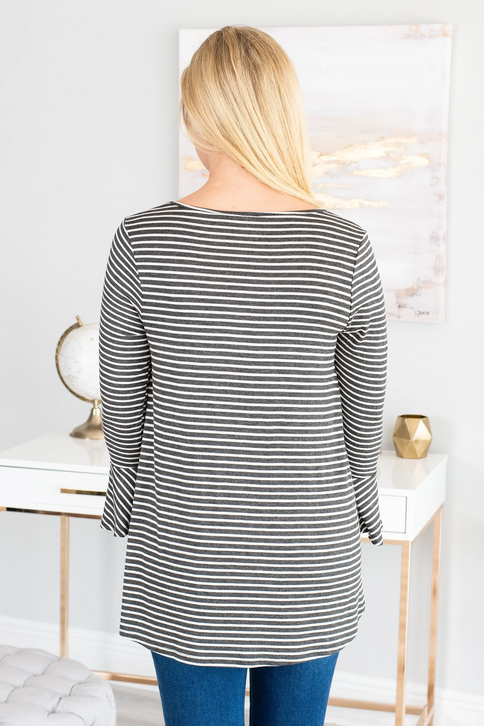 Easy To Love You Charcoal-Ivory Striped Top