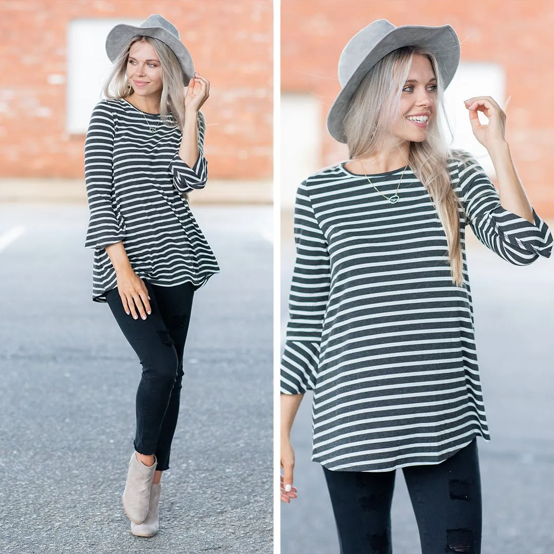 Easy To Love You Charcoal-Ivory Striped Top