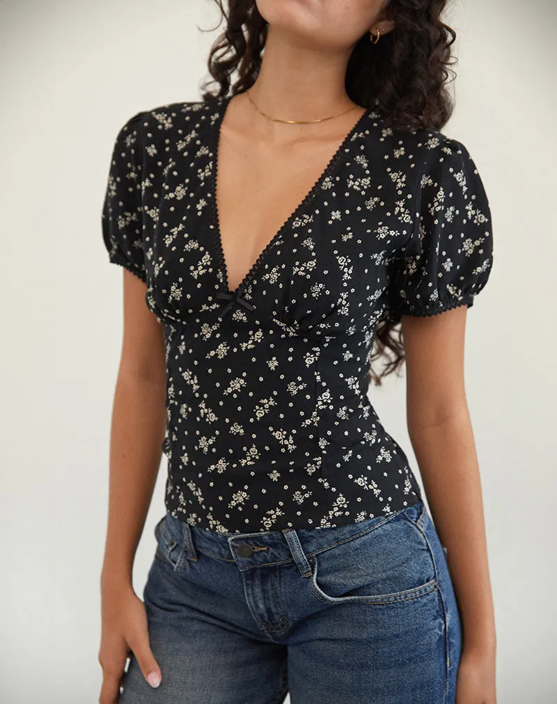 Elvita Top in Floral Land Black