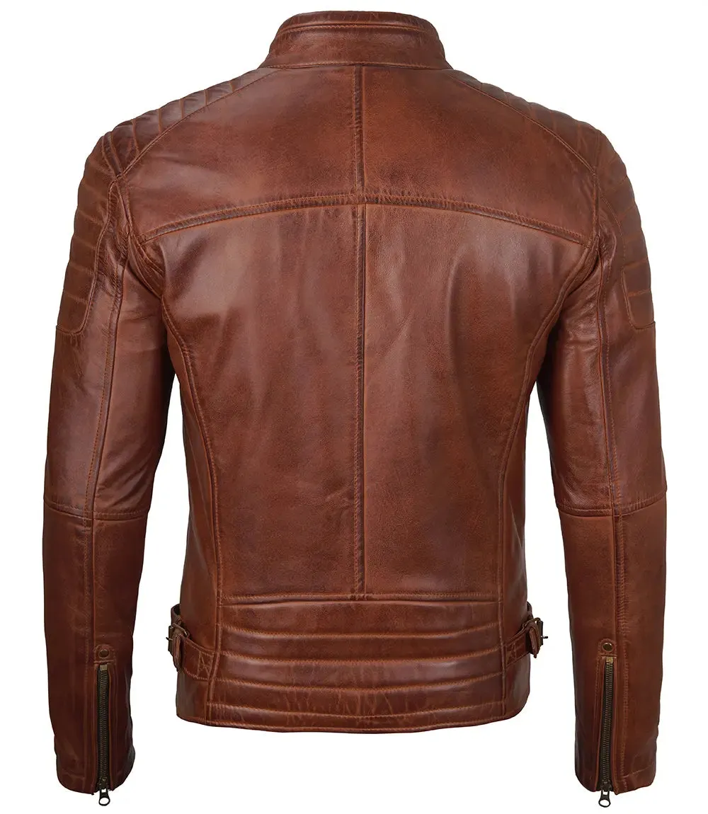 Felix Cognac Brown Cafe Racer Leather Jacket