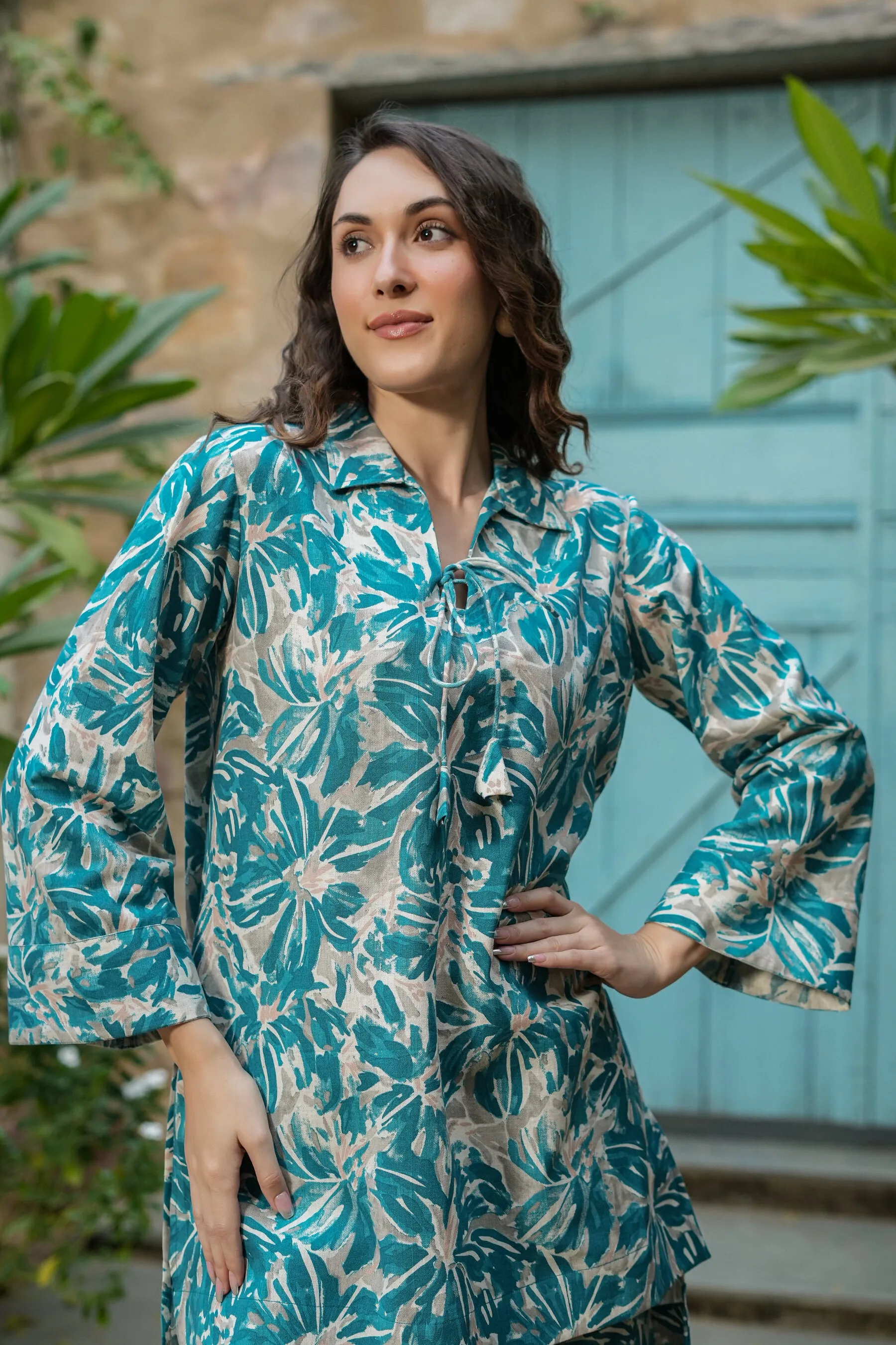 Floral Filigree Cotton Palazzo Loungewear Set