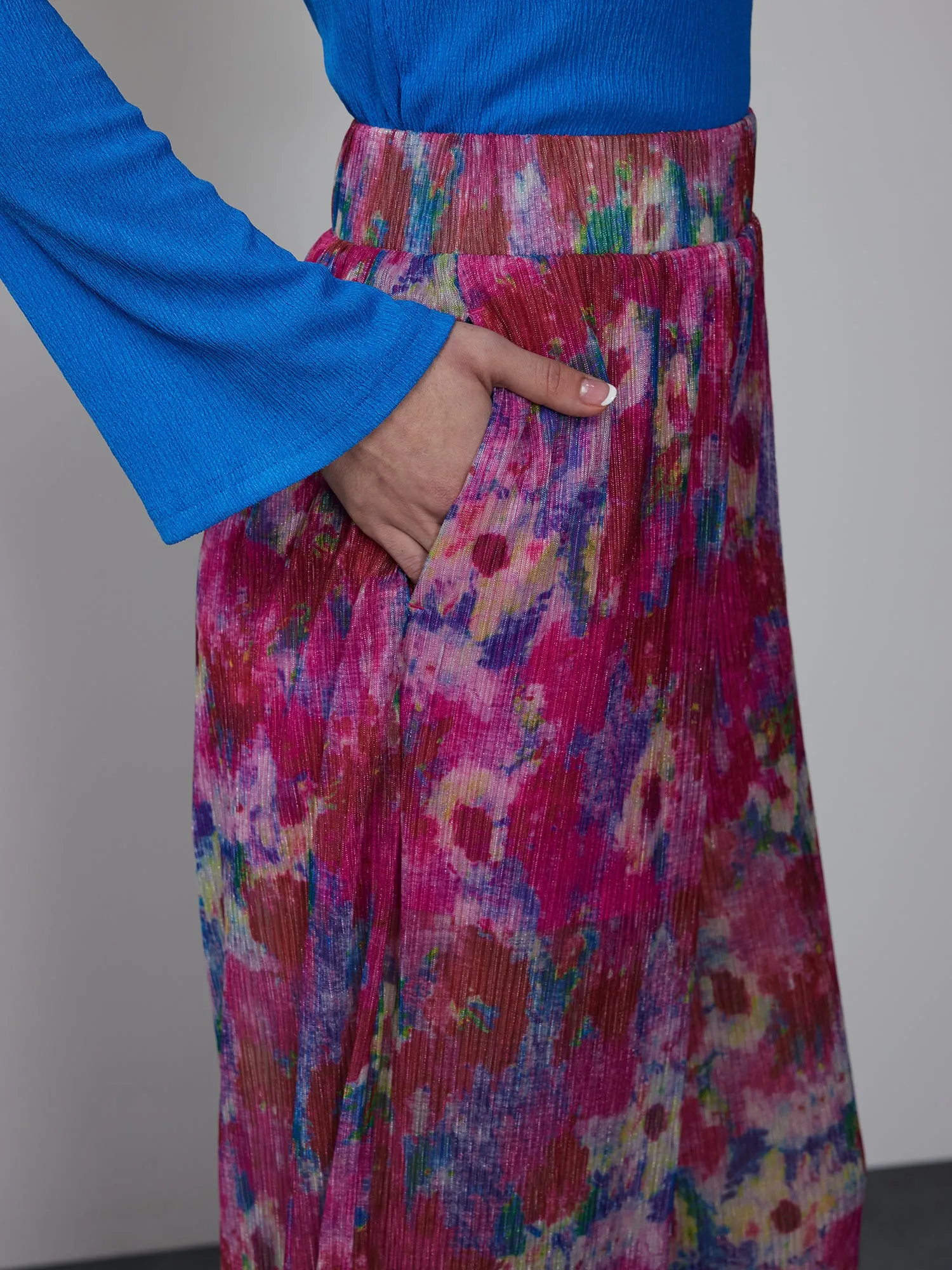 Floral Plisse Palazzo Pant