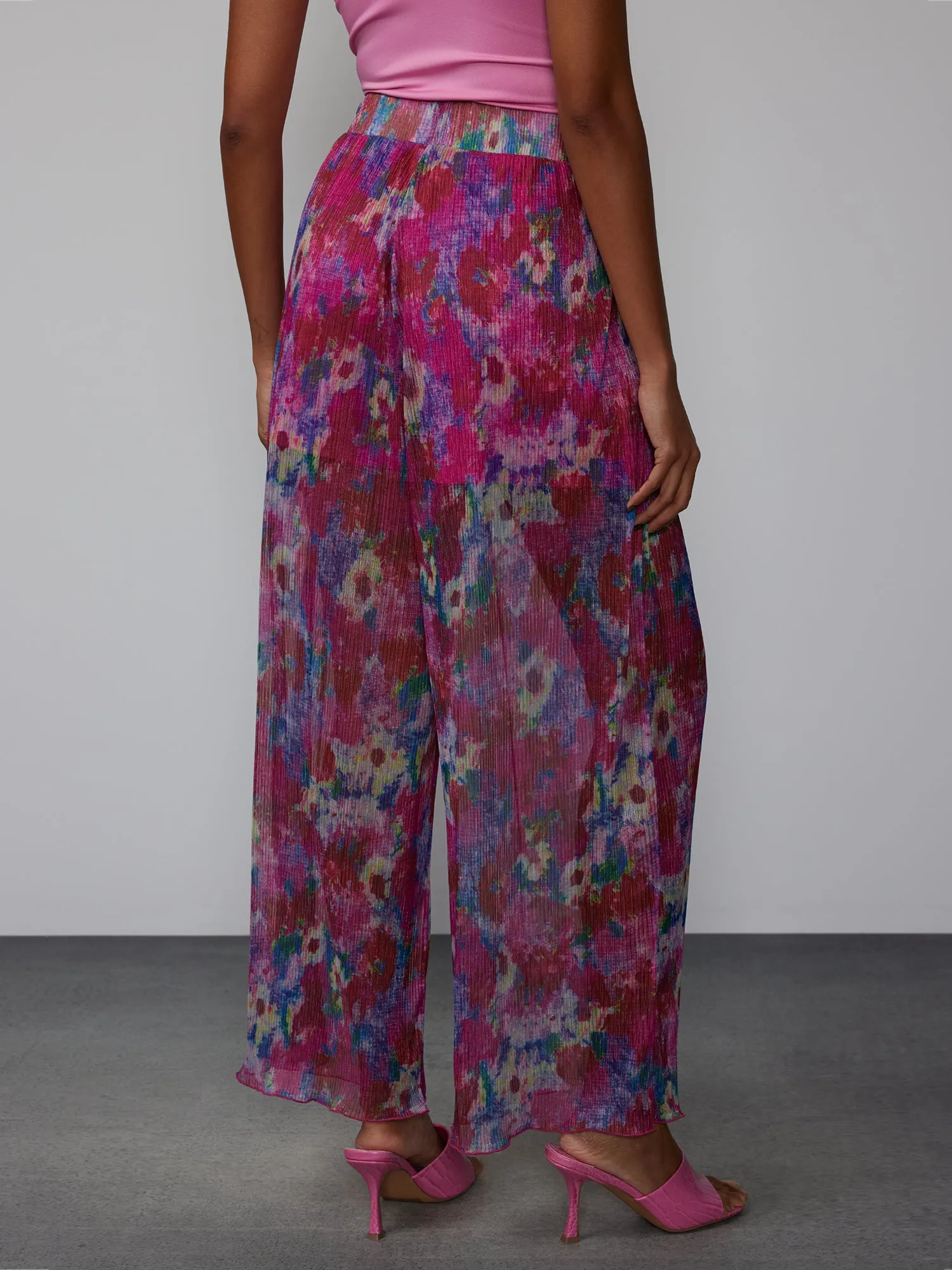 Floral Plisse Palazzo Pant