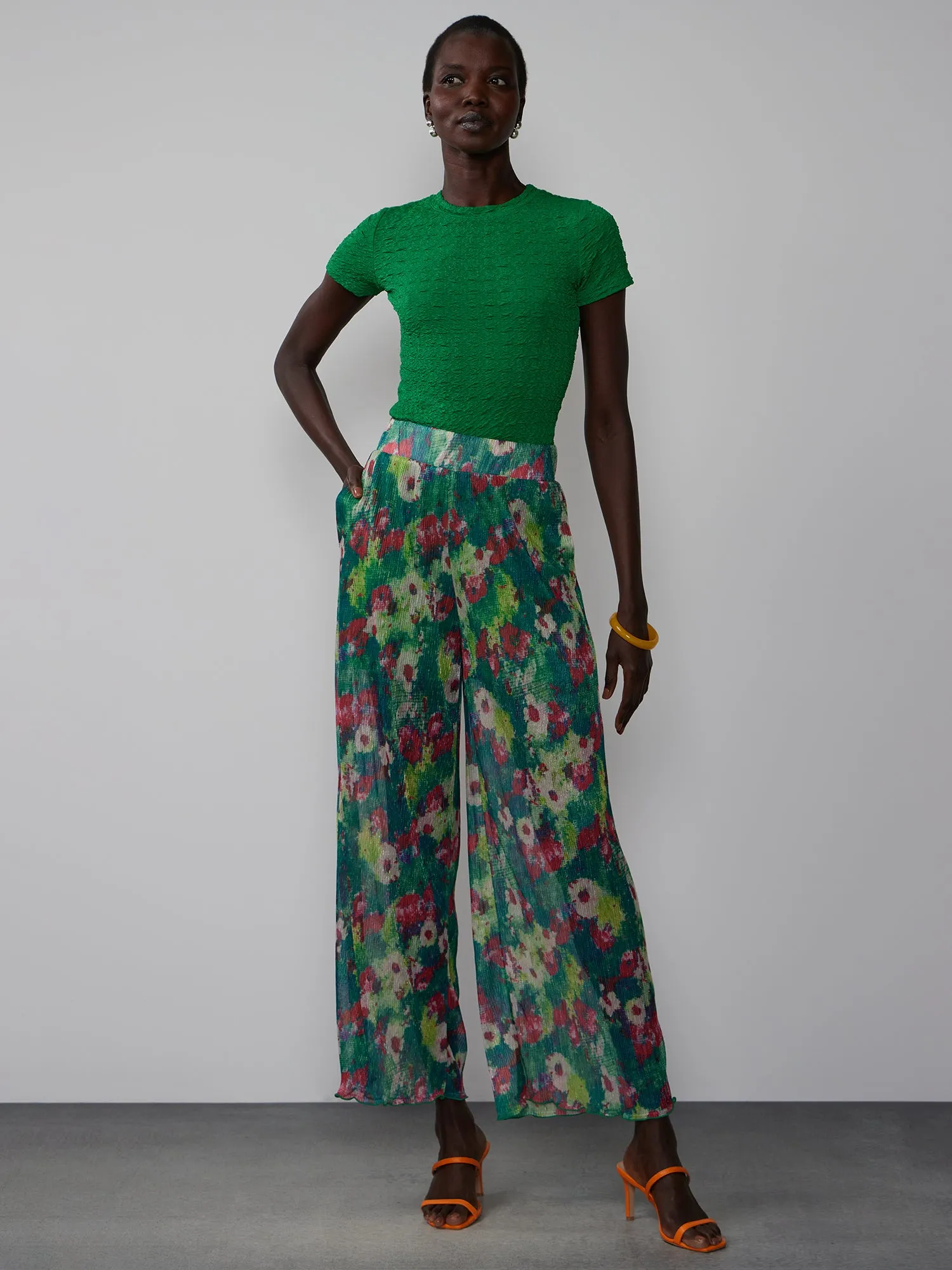 Floral Plisse Palazzo Pant