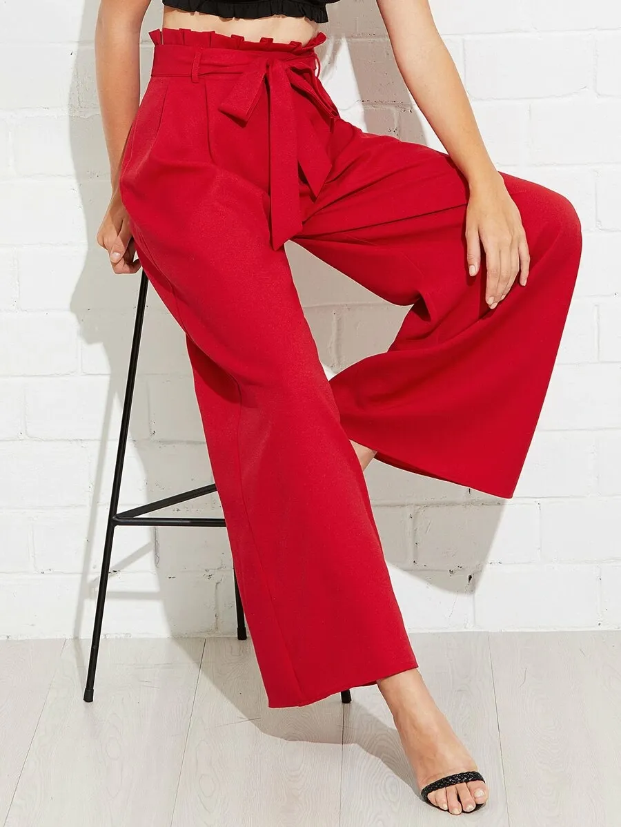 Frill Waist Belted Palazzo Pants