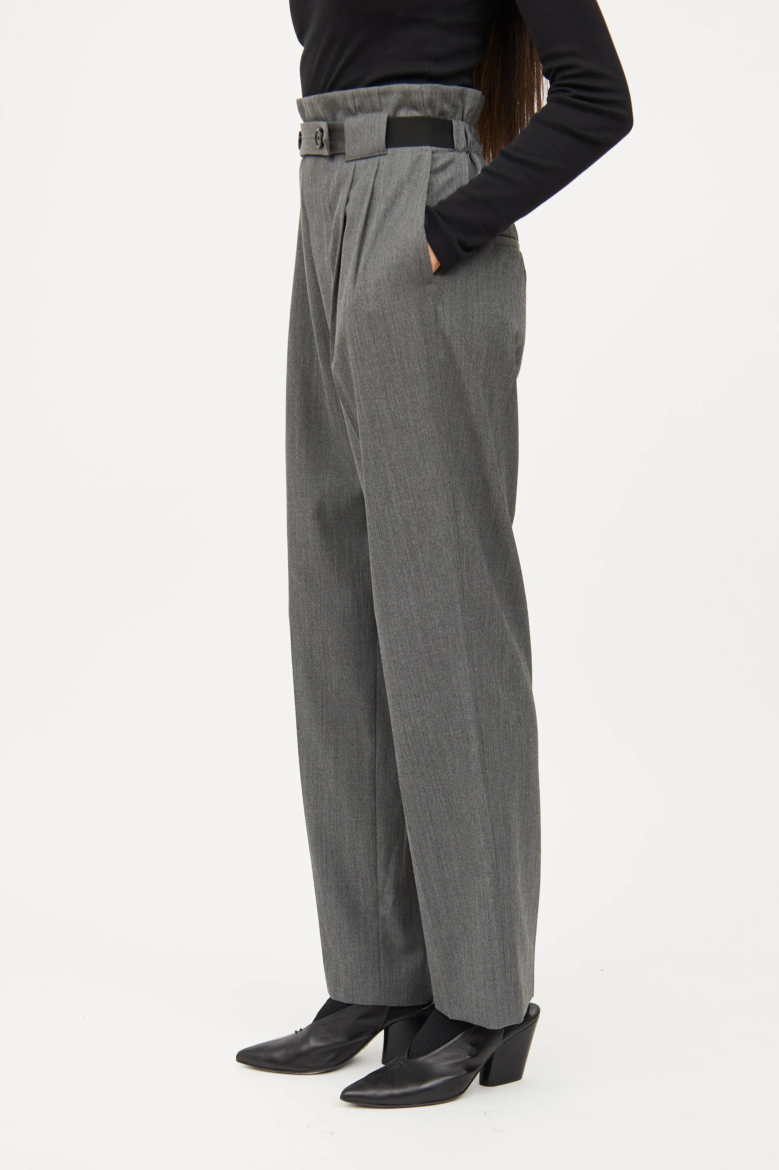 Grey Paperbag Waist Pant