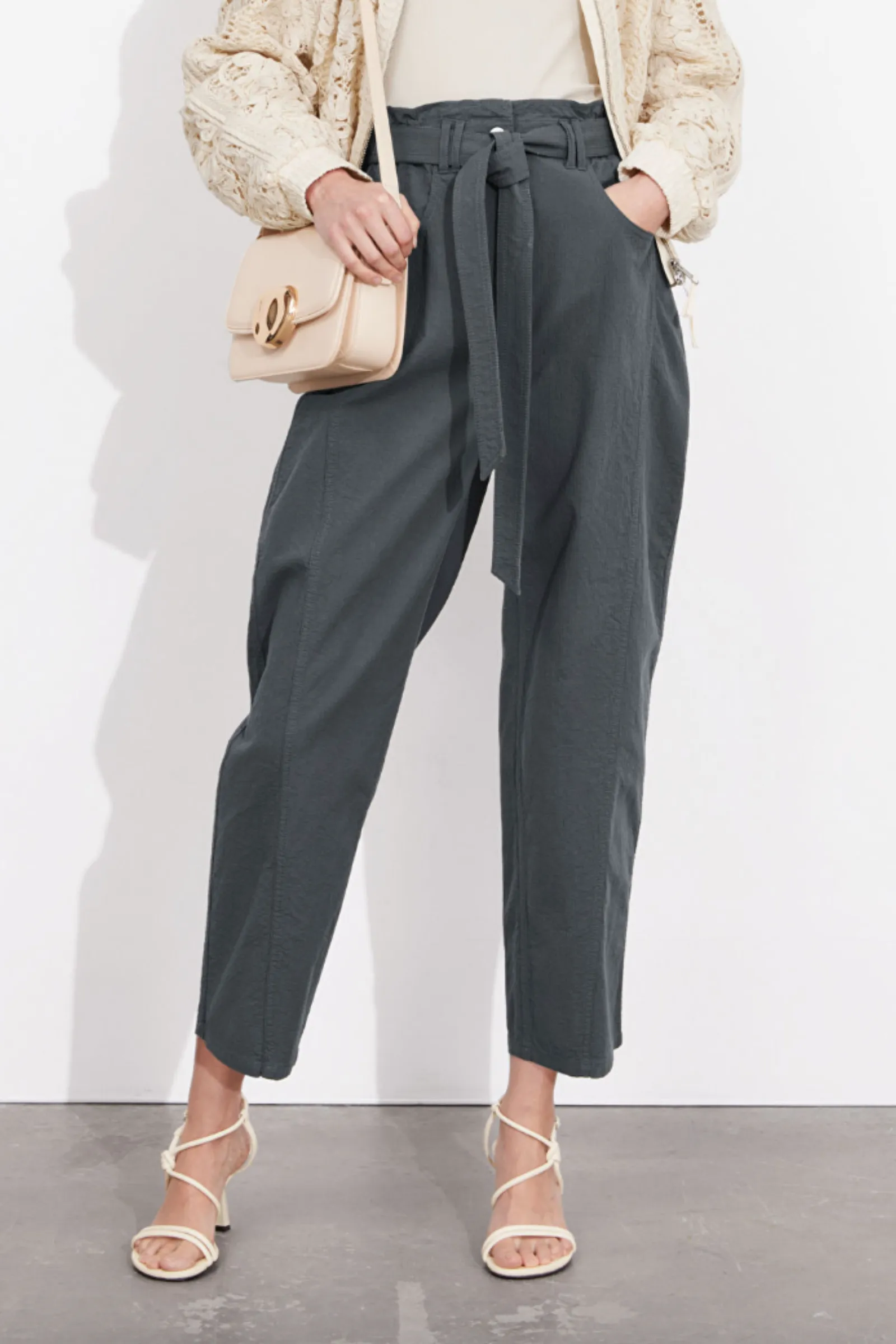 Grey Paperbag Waist Trousers