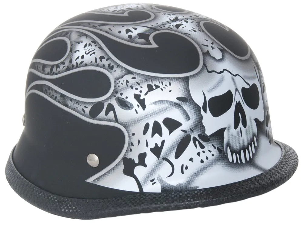 H11SV Premium Smallest Novelty German Silver Skull & Flames/Flat Blac