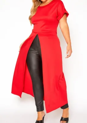 HI CURVY Plus Size Centered Split Hem Longline Tops