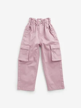 HOP Kids Dusty Pink Paperbag-Waist High-Rise Cotton Trousers