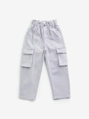 HOP Kids Lilac Paperbag-Waist High-Rise Cotton Trousers