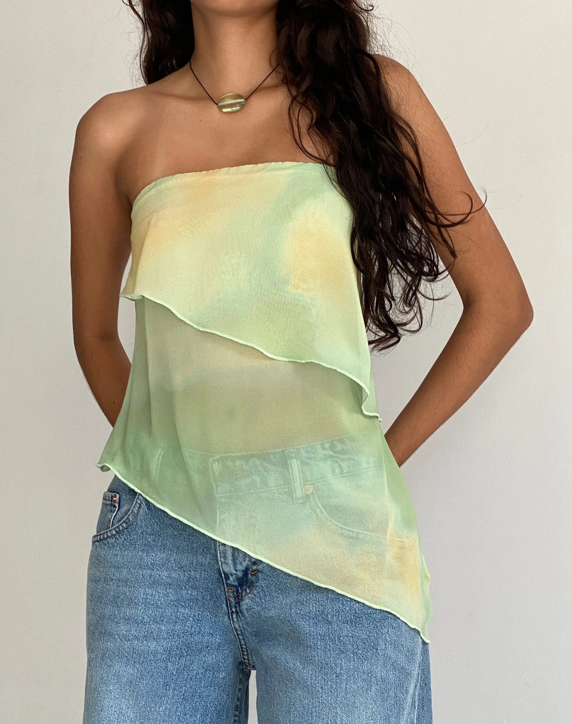 Joyce Longline Waterfall Tube Top in Yellow Watercolour