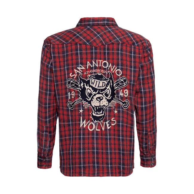 King Kerosin Wolves Checkered Shirt Red / Blue