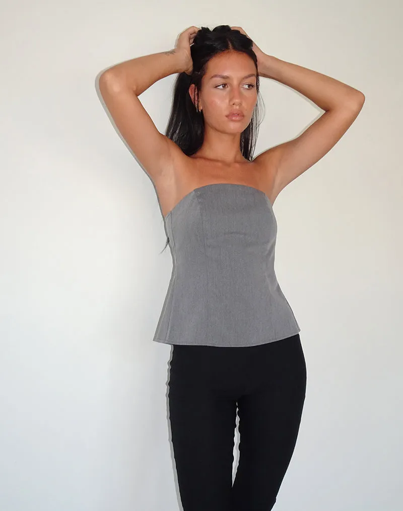 Mairi Longline Bandeau Top in Charcoal Tailoring