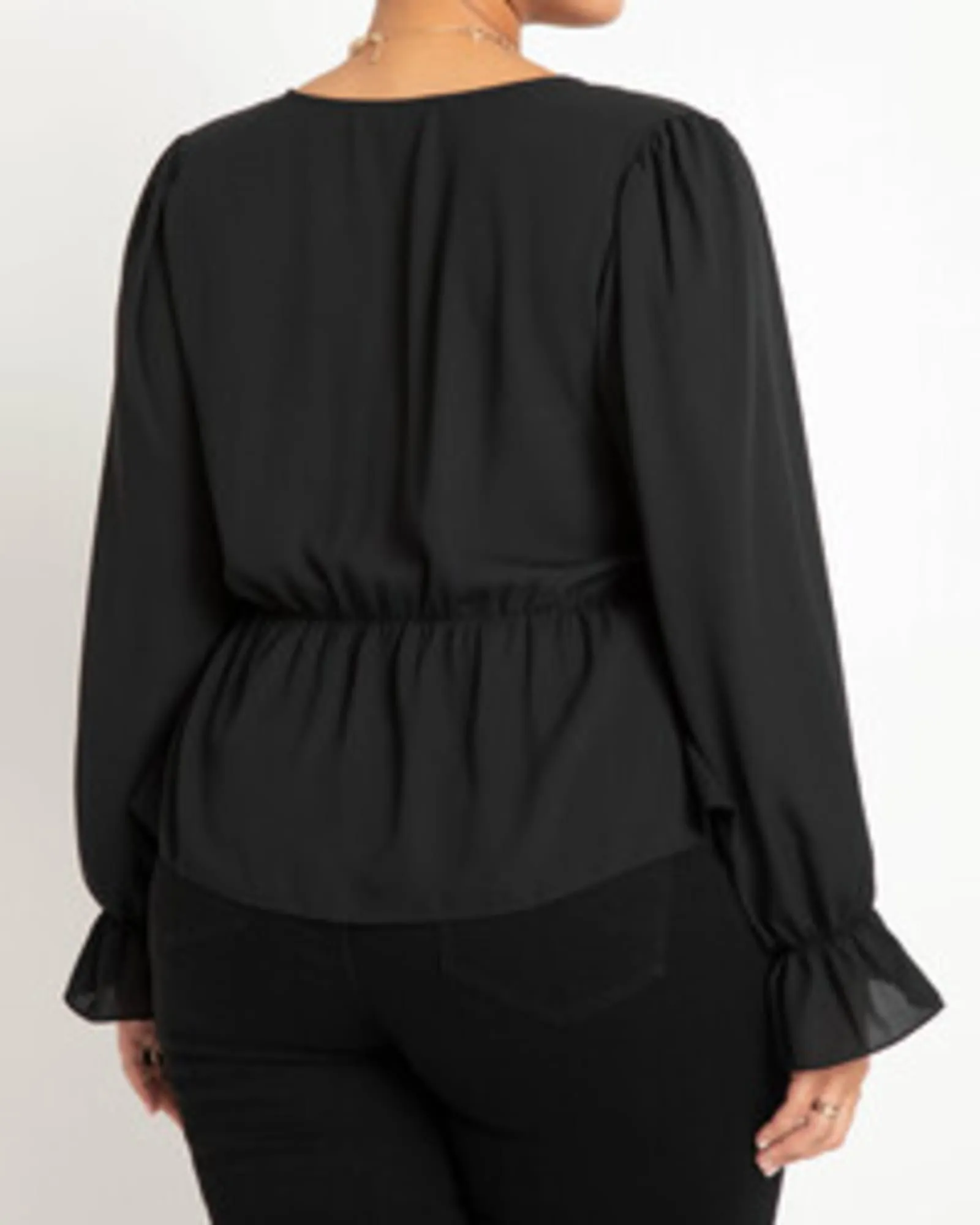 Marg Tie Front Peplum Blouse | Totally Black