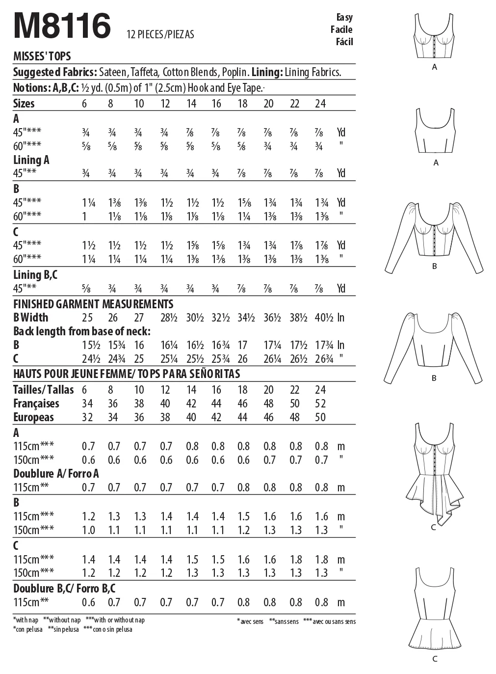 McCall's Pattern M8116 Misses' Tops