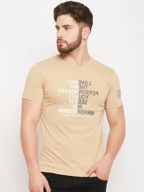 Men Beige Round Neck T-Shirt