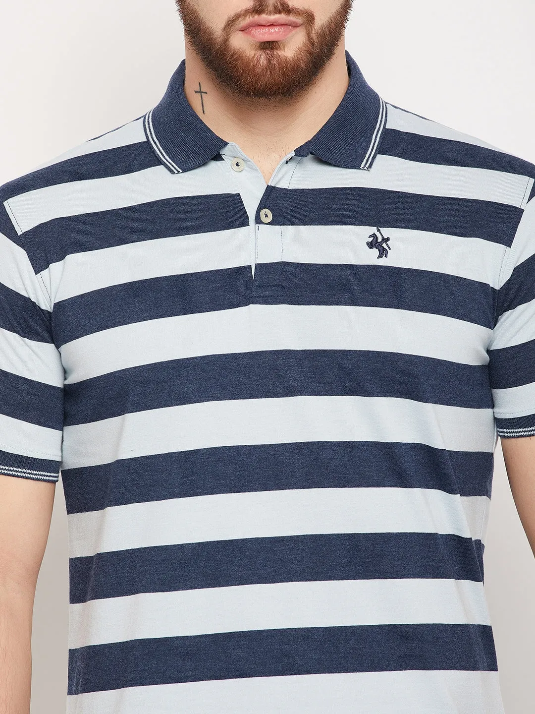 Men Blue Melange Polo T-Shirt