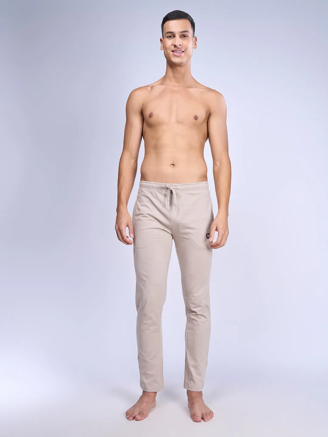 Men Combed Cotton Rich Beige Regular fit Track pant-AGT6