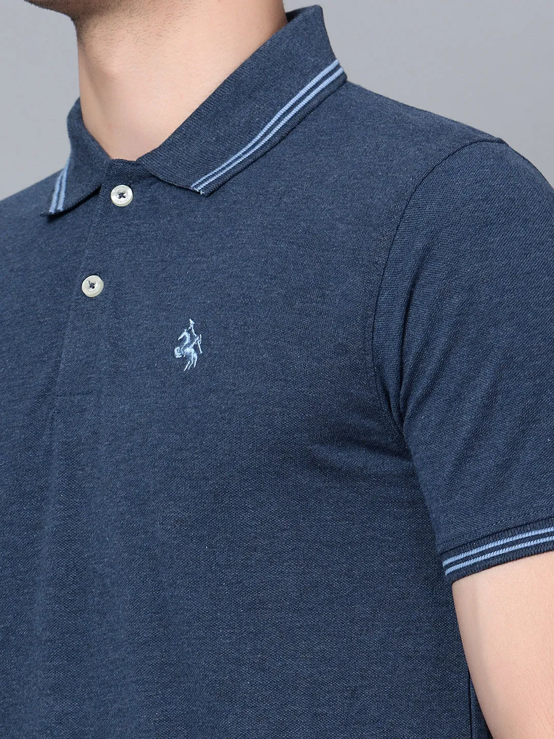 Men Navy Mélange Polo T-Shirt