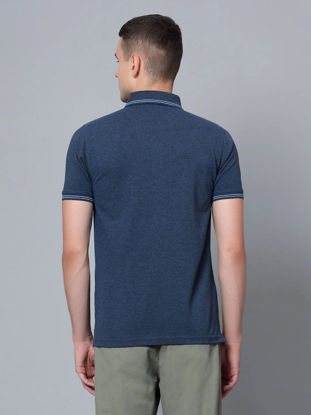 Men Navy Mélange Polo T-Shirt