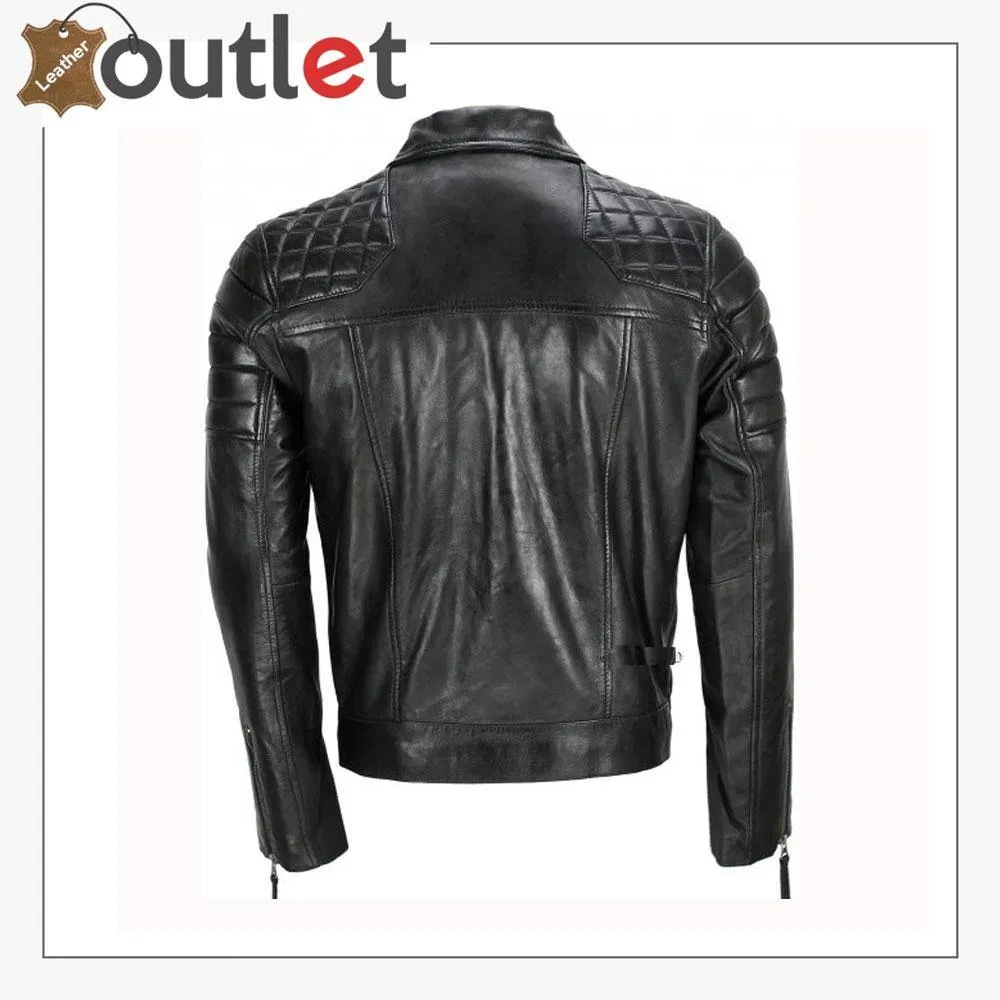 Men's Black Sheep Leather Vintage Style Biker Jacket