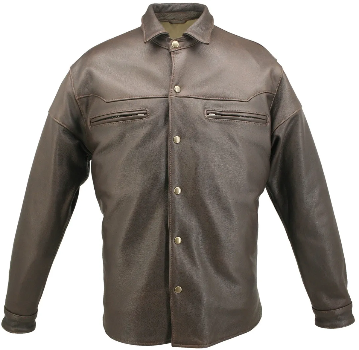 Mens Made in USA Black Or Brown Horsehide Leather Motorcycle Shirt