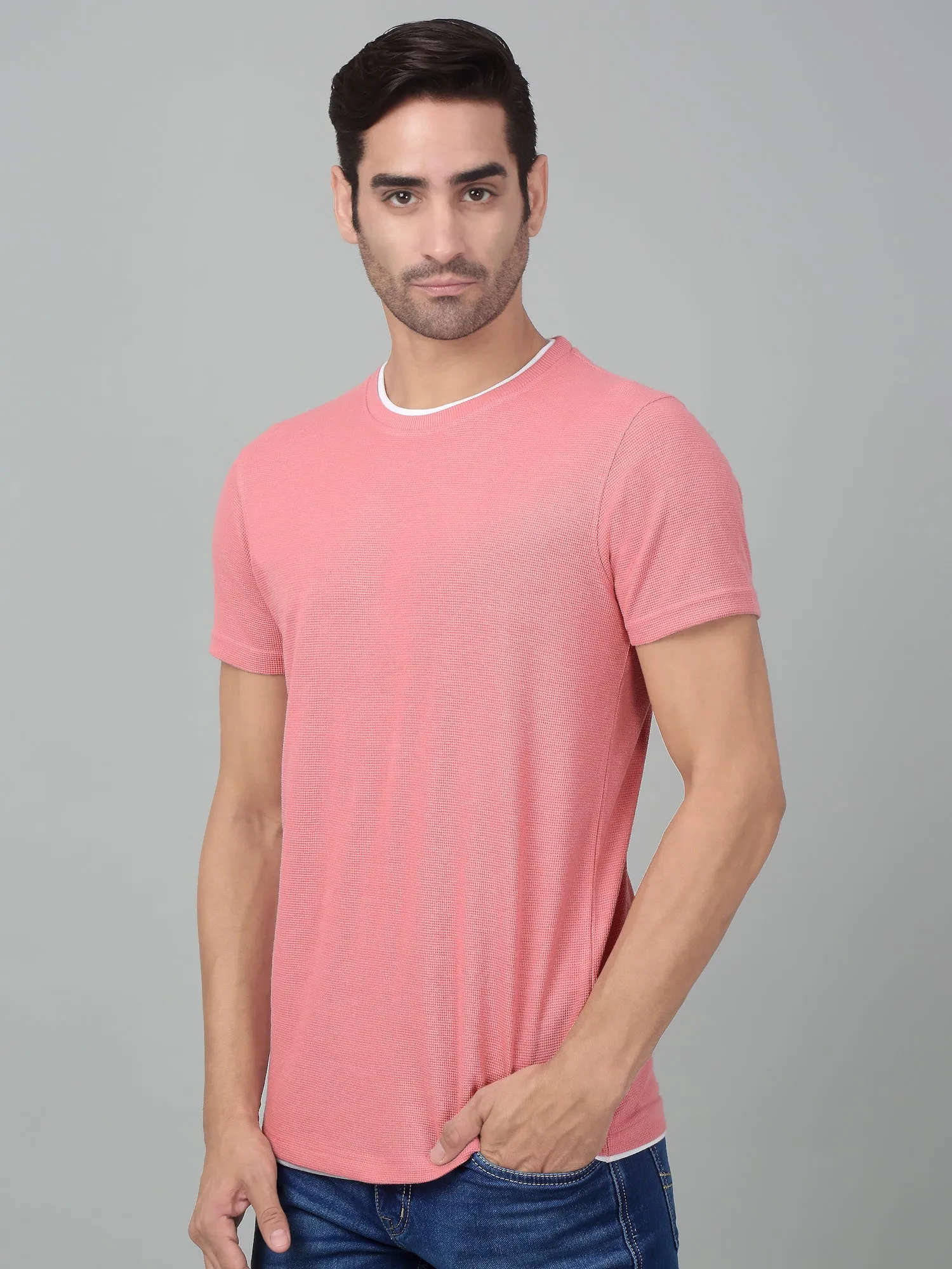 Men's Pink  Round neck Half Sleeve T-Shirt