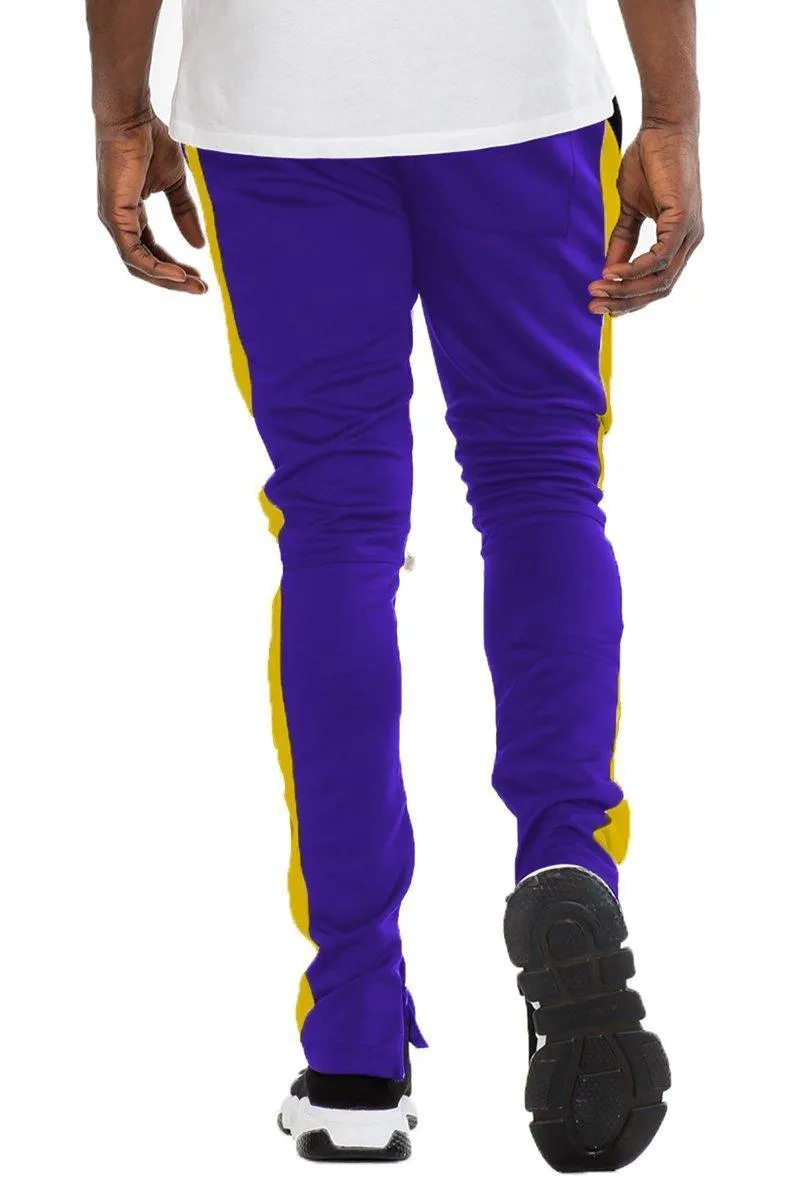 Mens Purple Yellow Track Slim Fit Track Pants