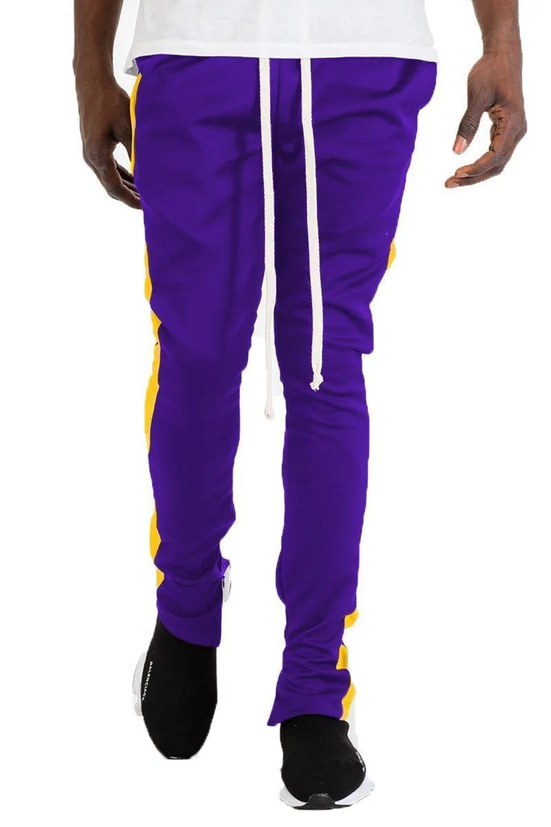 Mens Purple Yellow Track Slim Fit Track Pants