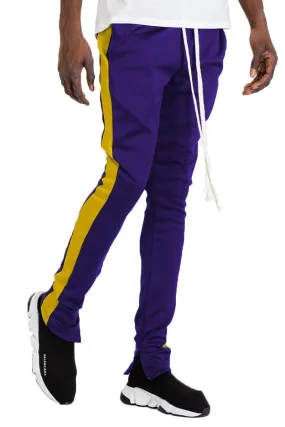 Mens Purple Yellow Track Slim Fit Track Pants