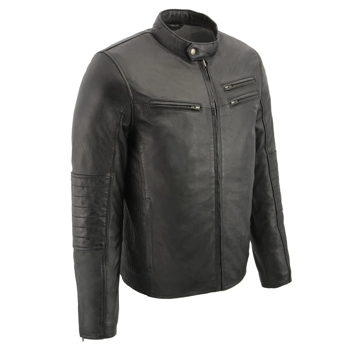 Milwaukee Leather SFM1806 Men's Black Euro Collar Cafe Style Leather Jacket